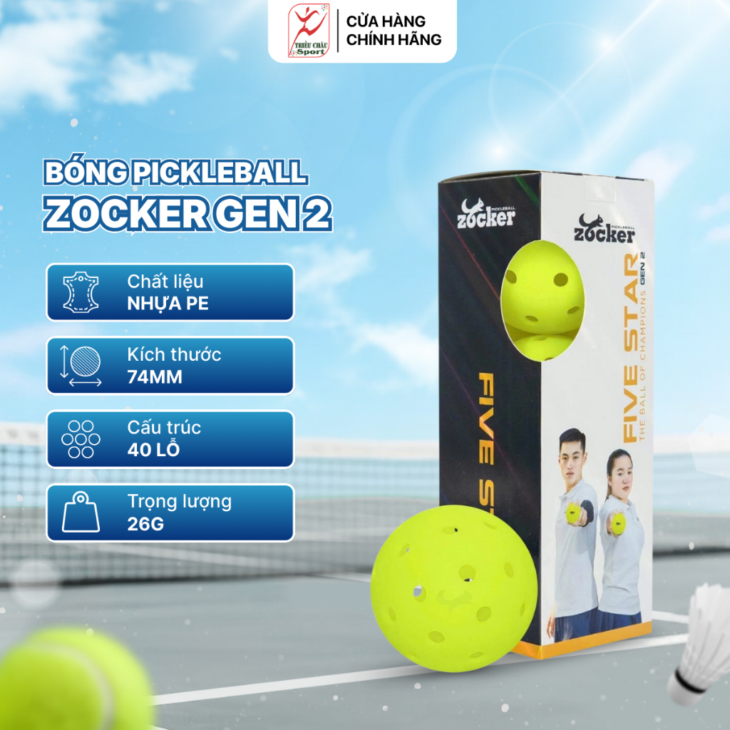 Bóng Pickleball Zocker Five Star Gen 2 độ nảy ổn định, chống biến dạng lý tưởng chơi ngoài trời | Tr