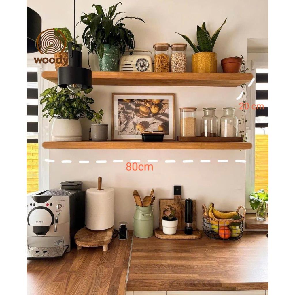 [ RỘNG 20CM BO GÓC] COMBO 2 KỆ GỖ CAO SU 80X20CM BO GÓC dày 18mm  kệ gỗ âm tường trang trí decor, kệ