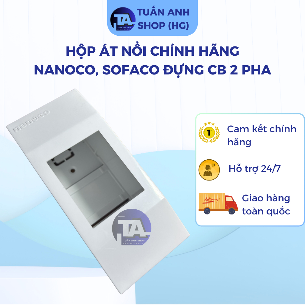Hộp Át Nổi Chính Hãng NANOCO, SOFACO Chứa CB 2 Pha (CB 2 Tép), CB Chống Giật Nhựa PC Chống Cháy An T