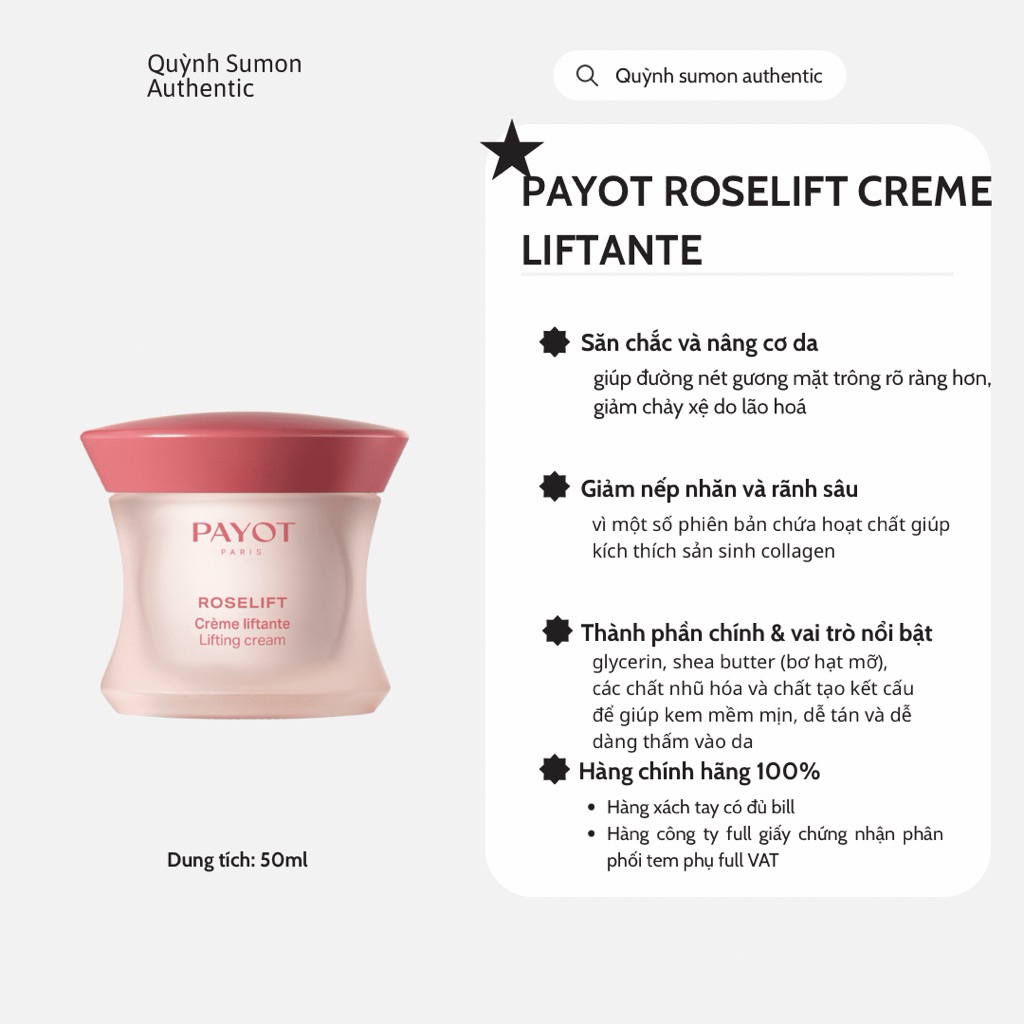 Kem Dưỡng Payot Roselift Lifting Cream – Chống Lão Hóa, Nâng Cơ, Săn Chắc Da, Dưỡng Ẩm Sâu 50ml