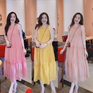 Đầm bầu dự tiệc đẹp [VB48] kiểu sát nách màu hồng