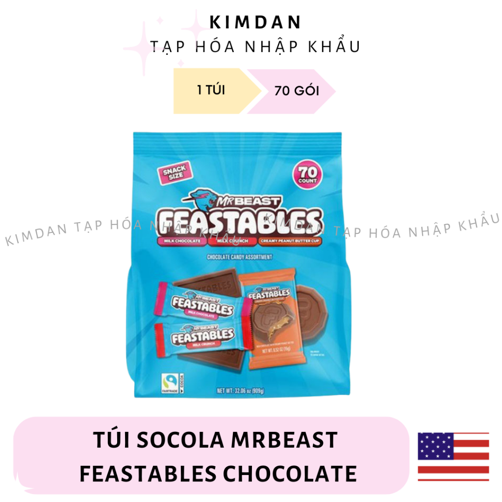 [HÀNG MỸ] TÚI SOCOLA MR BEAST FEASTABLES CHOCOLATE 70 THANH 909G