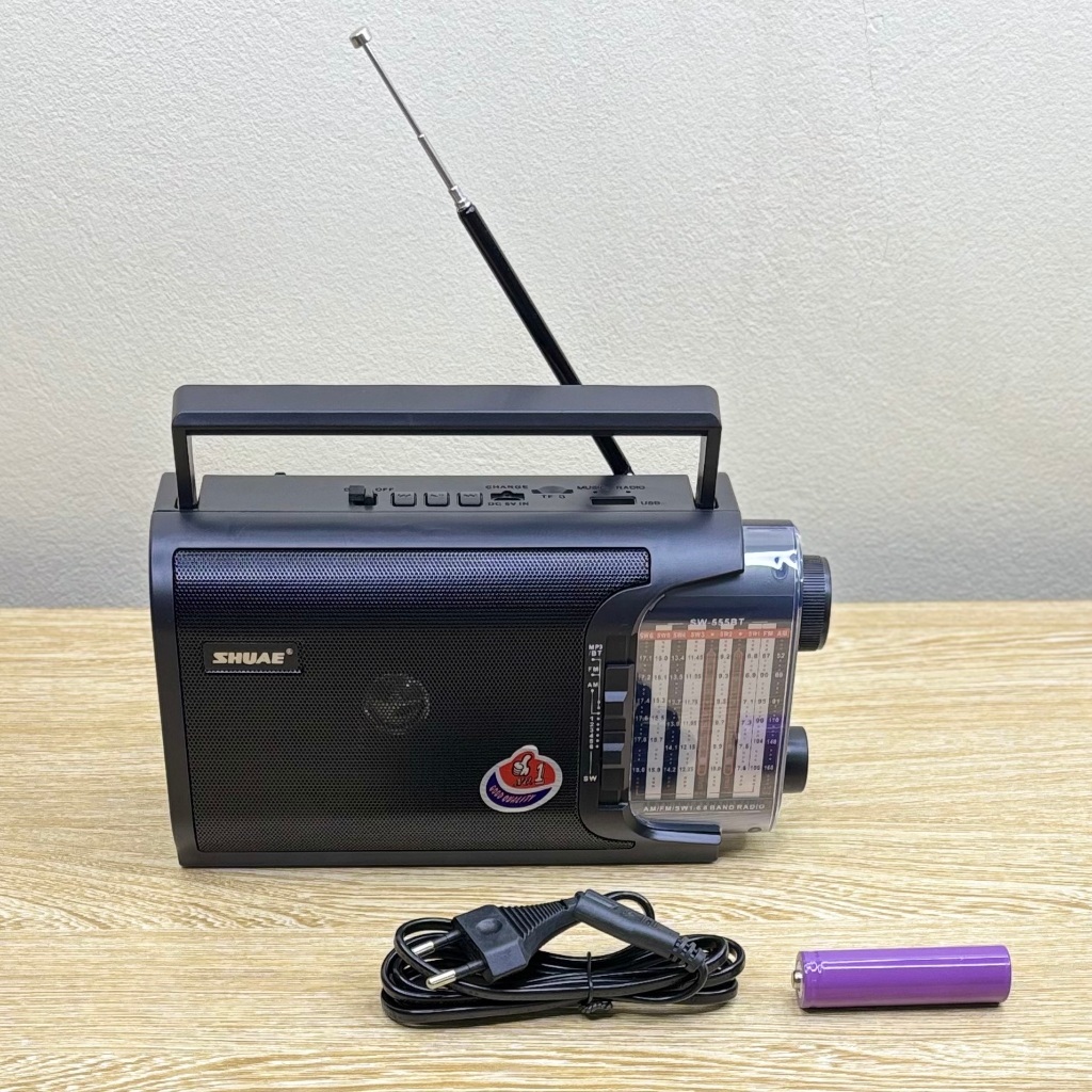 Đài Radio Bluetooth 3 Băng Tần FM/AM/SW, Có Đèn Pin, Hỗ Trợ USB & Thẻ Nhớ Shuae SW-555BT