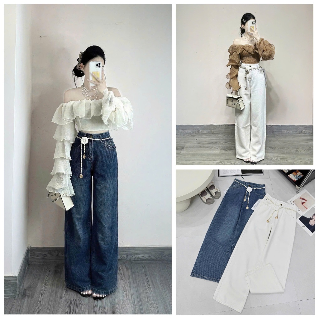 [Follow shop nhận mã 10k] Quần dài jeans denim bò suông kèm dây hoa UMEE STORE QD1310 56500