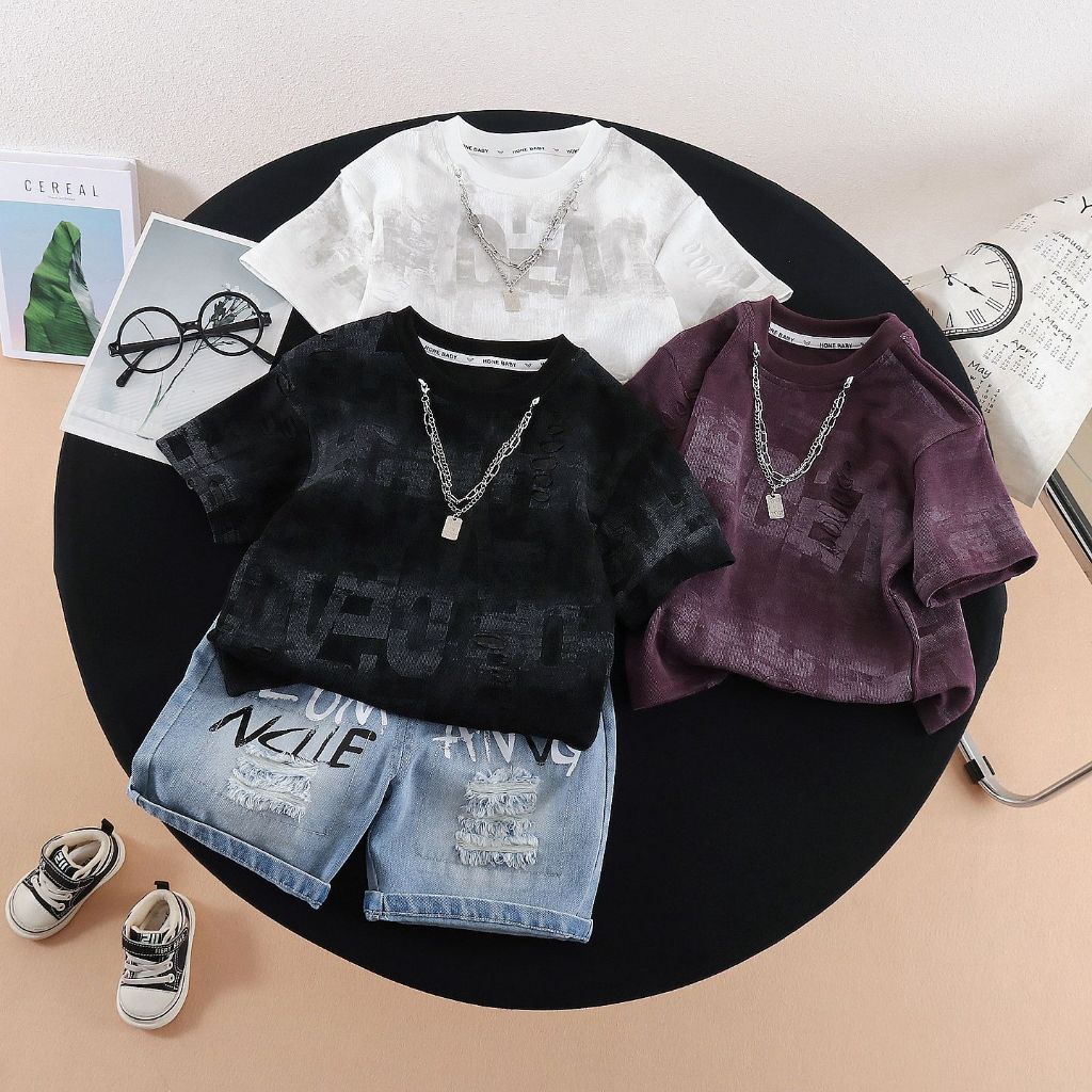 TB22 set bộ bé trai nhỏ size80-120 6-22kg áo thun ngắn tay quần short jean phong cách hiphop hàng qu