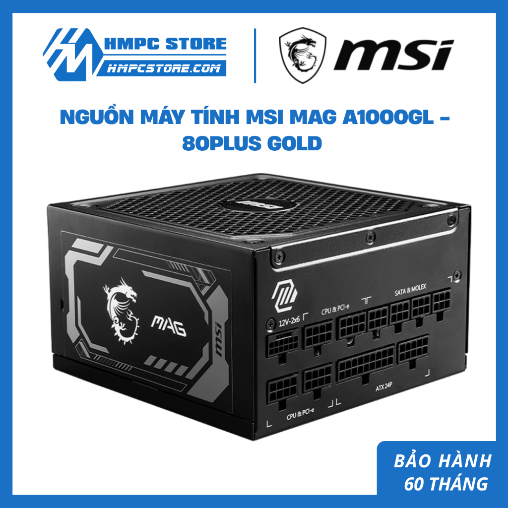Nguồn máy tính MSI MAG A1000GL | 80 Plus GOLD, ATX 3.1, PCIe 5.1, Full Modullar