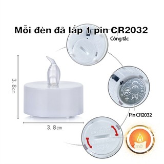 Nến điện tử sáng lâu . Sử dụng 1 viên pin CR 2032 [LẮP SẴN PIN]