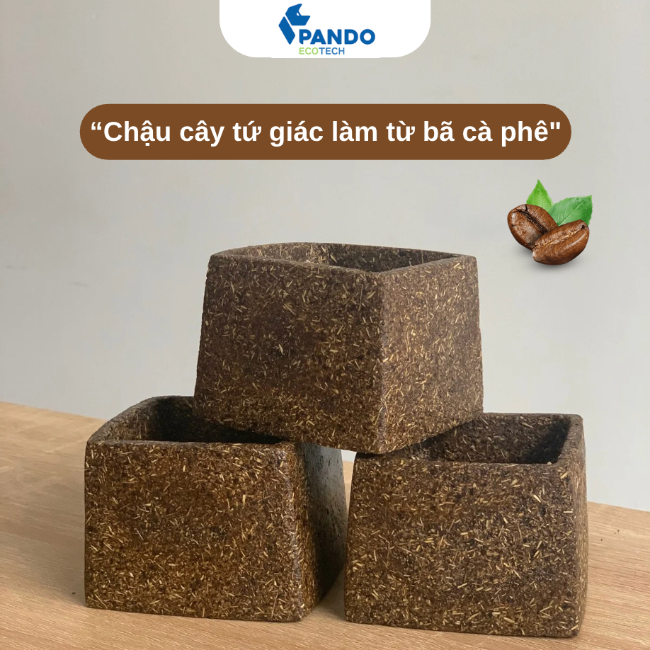 Chậu cây tứ giác decor handmade Pando Ecotech tái chế từ bã cà phê và bã mía