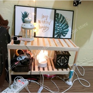 Kệ gỗ để đồ decor 2 tầng, kệ gỗ 2 ngăn
