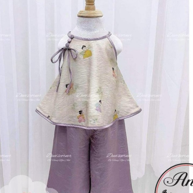 Quần áo bé gái- Set Yếm Tím Pastel Cúc Bọc Siêu Xinh Cho Bé 1-8 Tuổi [AnKhang88]