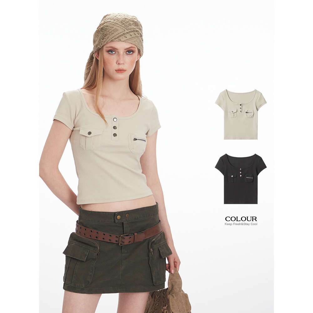 Áo thun nữ croptop Baby tee Ôm body sexy Cổ vuông Ngắn tay Tôn dáng Áo phông thun nữ croptop body Ôm