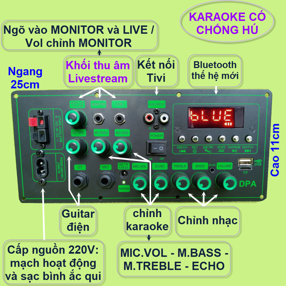[linhkien] Mạch loa kéo MD9840 150 DSP lập trình chống hú, chỉnh Bass Treble Micro