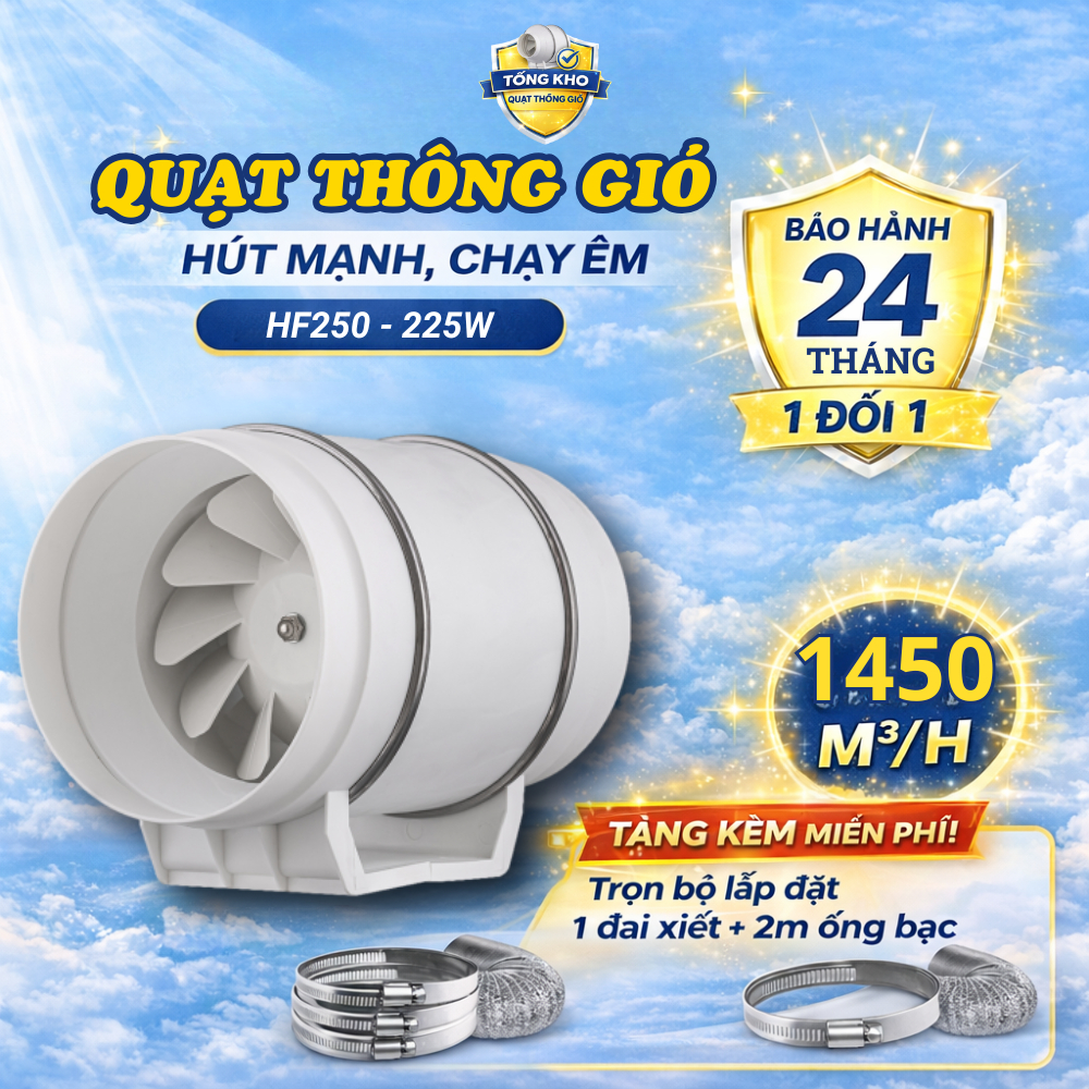 Quạt hút mùi hút khói bếp NEFA HF250 225W, gió mạnh, êm ái, tiết kiệm điện, gắn tường hoặc cửa sổ