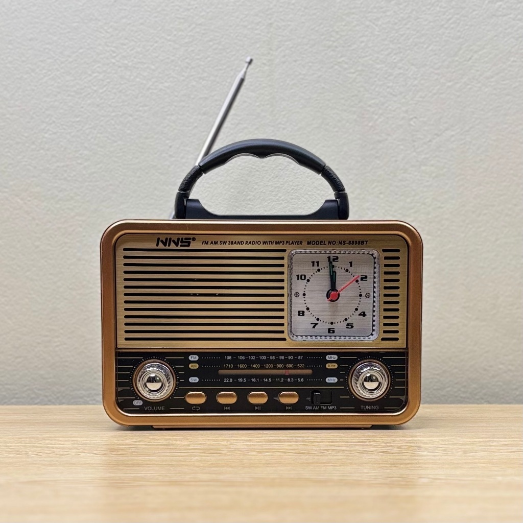 Đài Radio NNS NS-8898BT Thiết Kế Tân Cổ Điển, Tích Hợp Đồng Hồ, Kết Nối Bluetooth, AM/FM/SW
