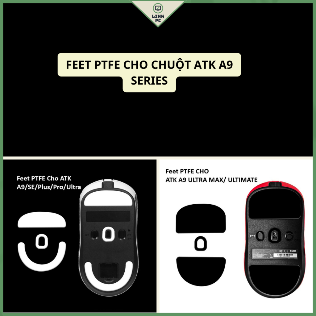 Tấm feet chuột PTFE Cho Chuột ATK A9 | A9 SE | A9 PLUS | A9 PRO | A9 ULTRA | Ultra max | ULTIMATE ..
