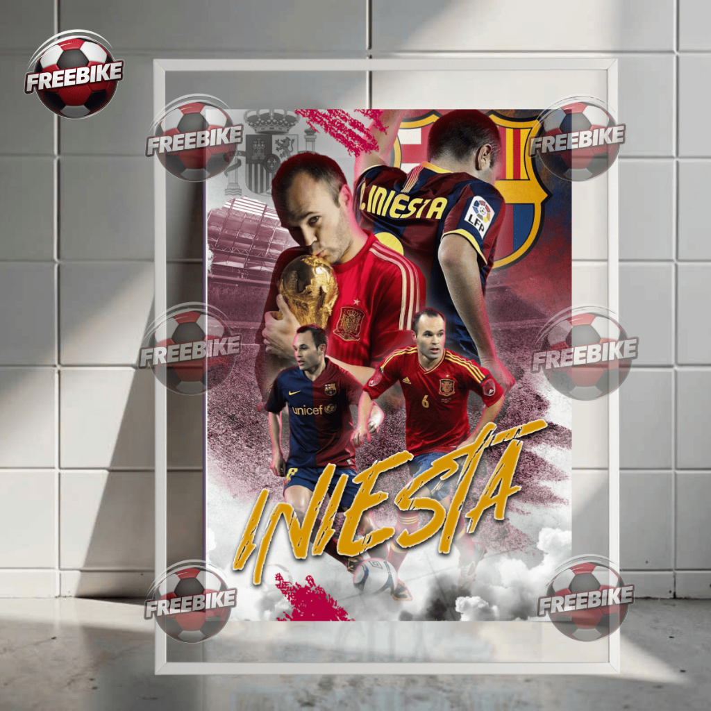 POSTER INIESTA KHUNG BẰNG KÍNH PHA LÊ CAO CẤP