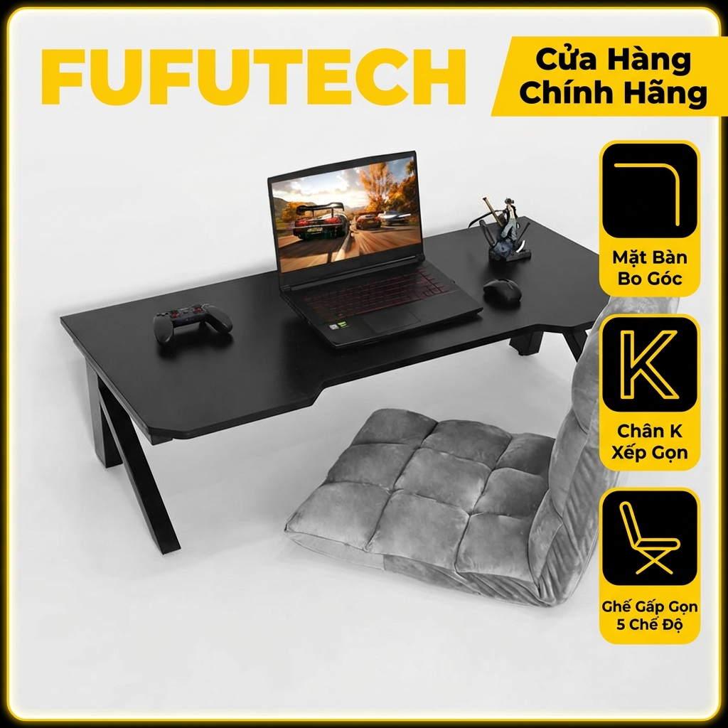 Combo Bàn Ghế Gaming, Làm Việc Ngồi Bệt chữ K V1 Để Máy Pc, Máy tính, Phù Hợp Làm Việc, Chơi Game, H