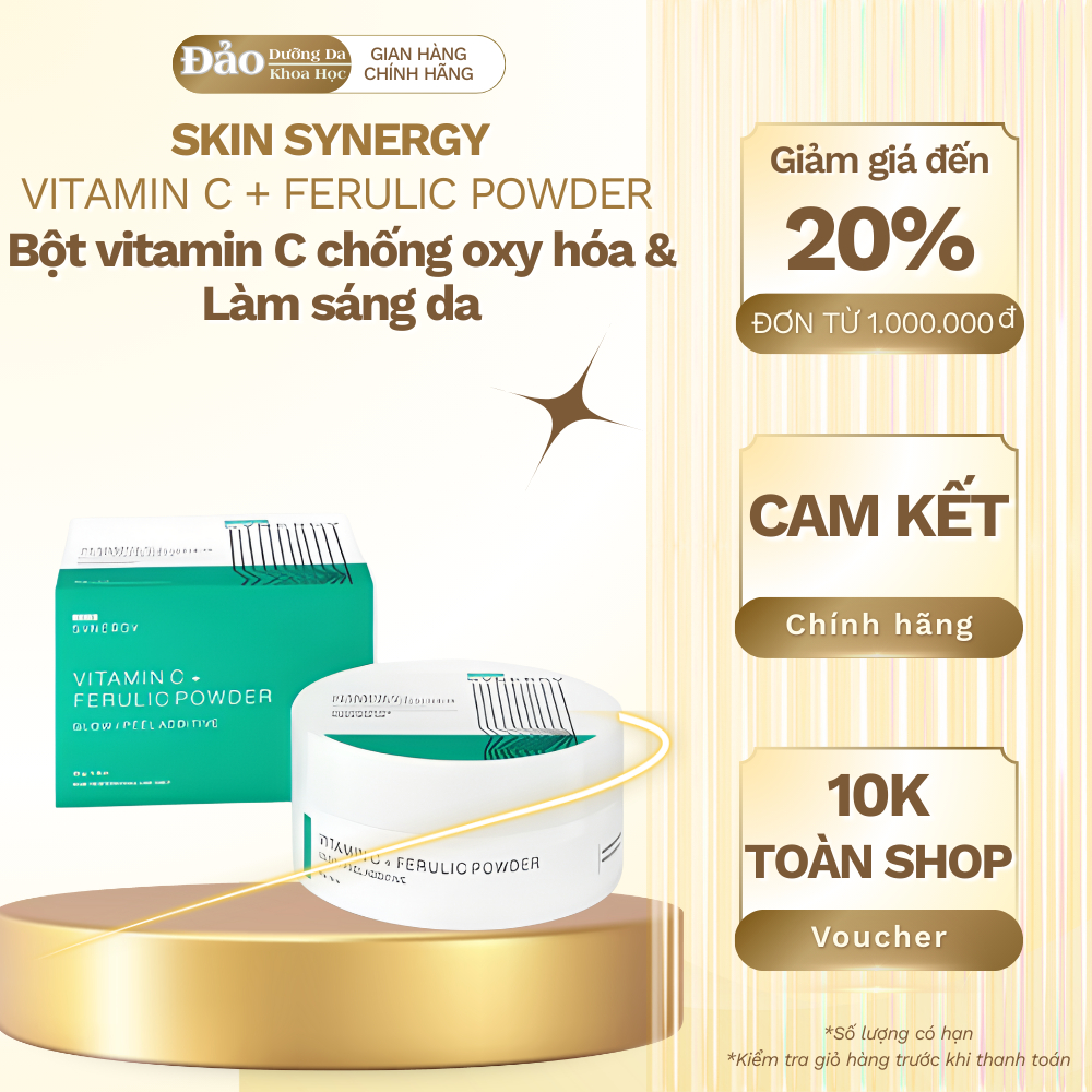 Bột dưỡng da Skin Synergy Vitamin C + Ferulic Powder giúp chống oxy hóa và làm sáng da 50g