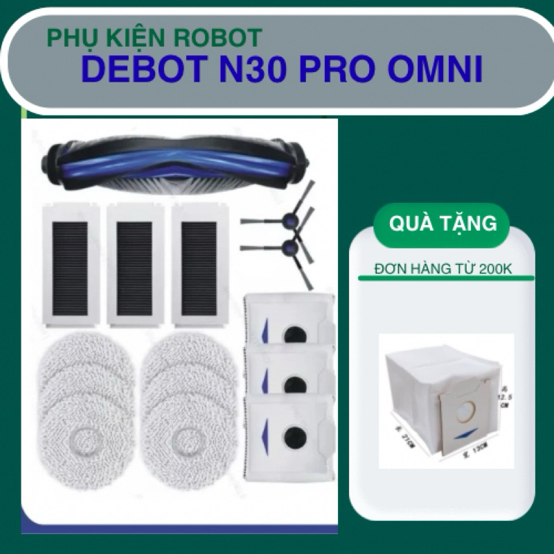 Phụ kiện robotDebot N30 Omni - N30 Pro - Giẻ lau, túi rác, lọc hepa, chổi ven, chổi giữa