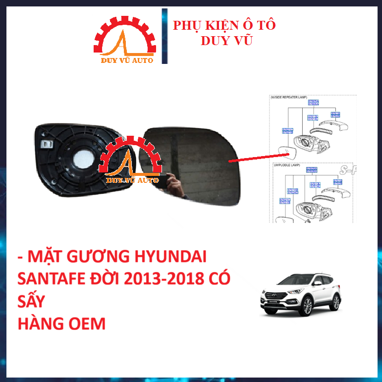 Mặt gương có sấy Hyundai SantaFe đời 2013-2018
