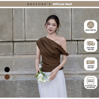 BBSTORE'S Áo Kiểu Dạo Phố Cotton Vân Xoắn 1 Bên Vai Cổ Xéo - AAA45T
