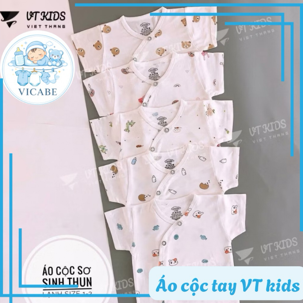 Áo sơ sinh CỘC TAY cài lệch chất thun lạnh siêu mềm mát cho bé trai, bé gái sơ sinh (VT-AN01)