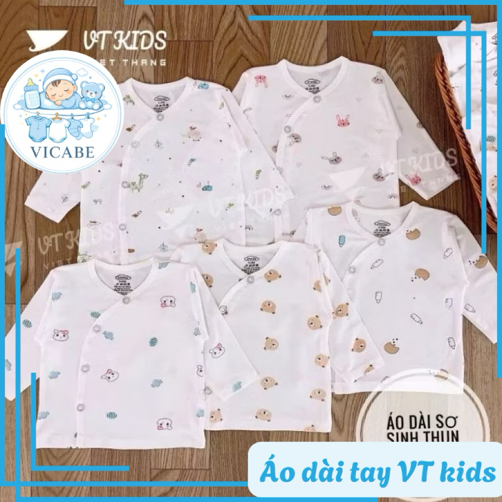 Áo Sơ Sinh Dài Tay Cài Lệch Chất Thun lạnh Siêu Mềm Mịn, Mát Cho Bé Trai, Bé Gái Sơ Sinh (VT-AD01)
