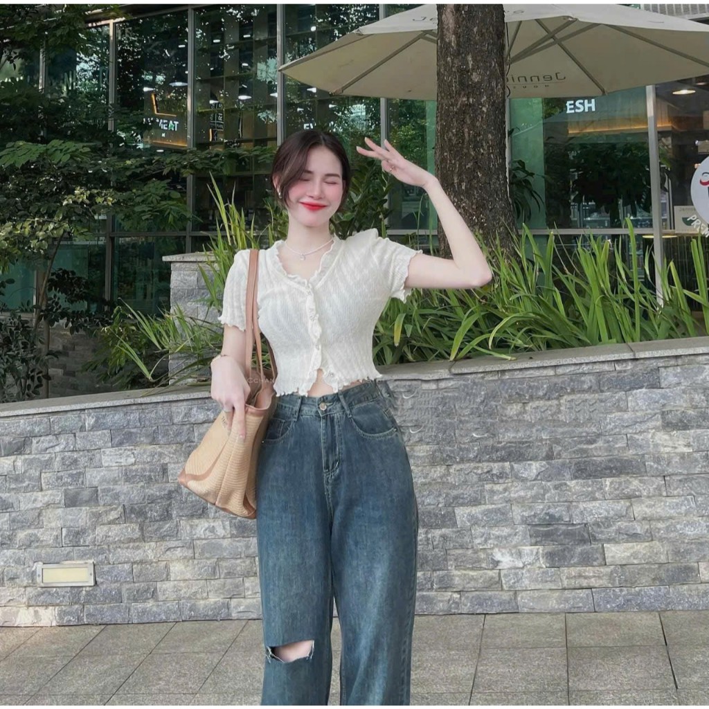 Áo Len Cardigan Nữ Ngắn Tay Cúc Đính Form Ôm - Áo Cardigan Nữ - Dáng Ôm