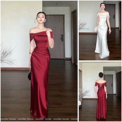 Fiona Dress Wonderhouse Đầm lụa thiết kế trễ vai dáng dài chất vải lụa óng dự tiệc sang trọng