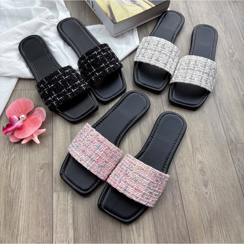 Dép Kẹp Nữ Quai Ngang Vải Kim Tuyến