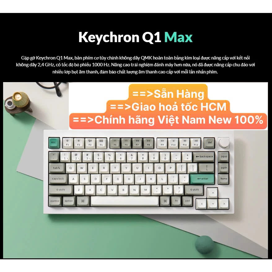 Bàn phím vi tính Keychron Q1M/ Q1 Max Swappable RGB Backlight Knob Version - Hàng Chính Hãng
