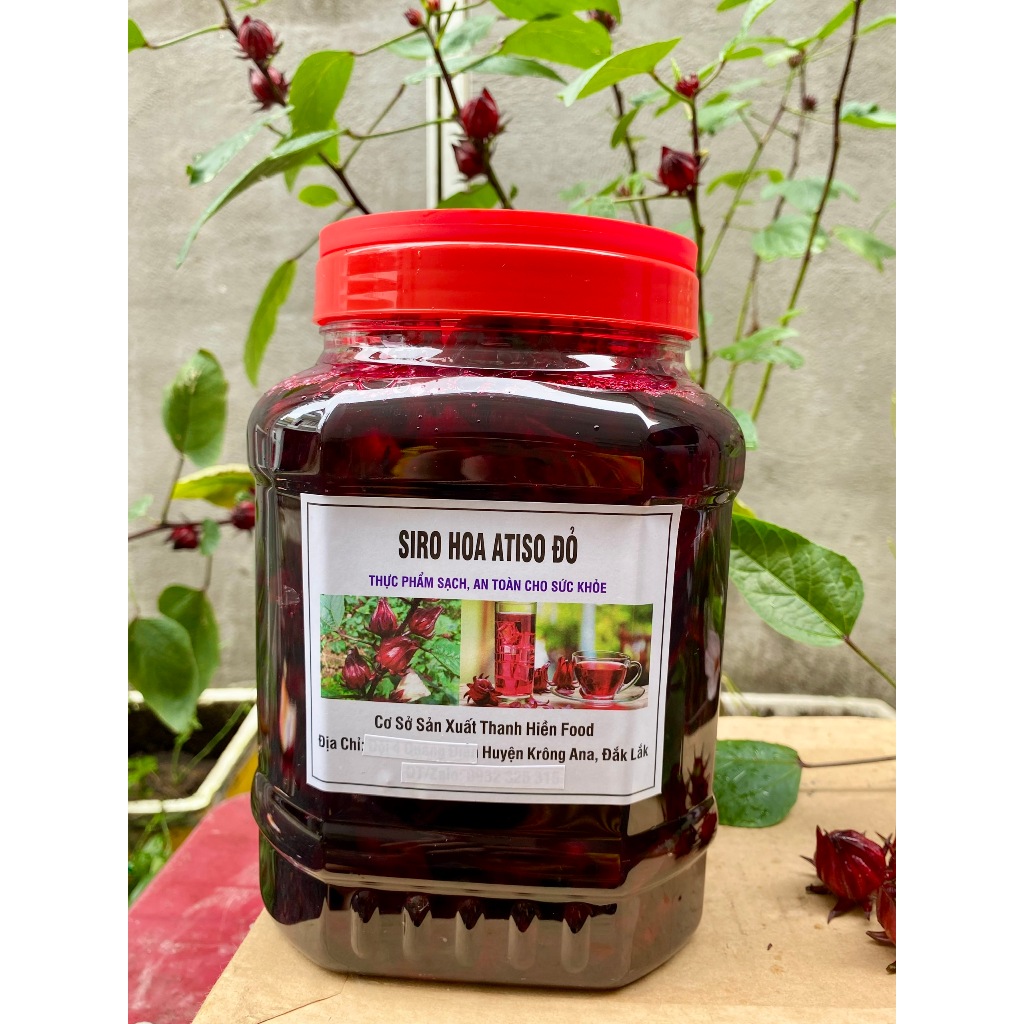 Siro hoa Atiso đỏ 1 kg( có kèm bông), Hoa Astiso đỏ Đà Lạt ngâm đường phèn đậm đặc.