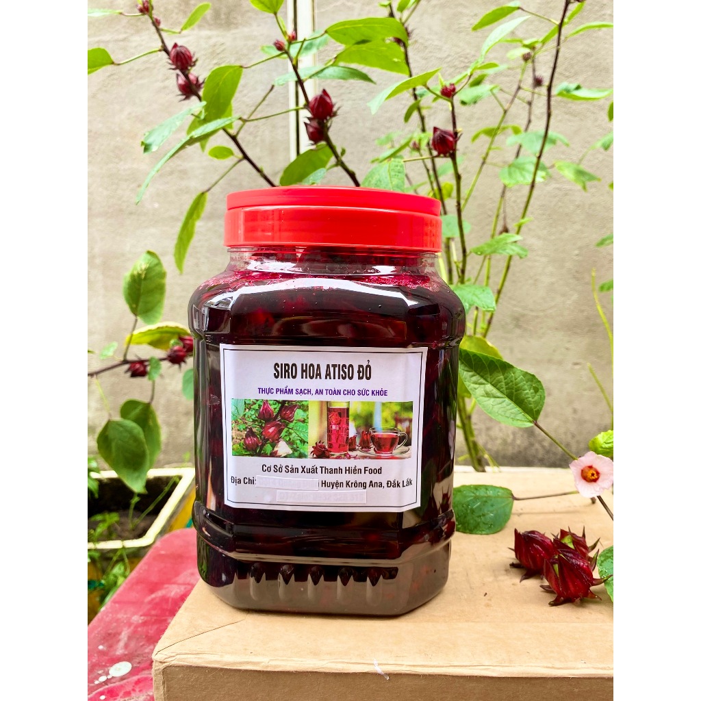 Siro Hoa Atiso đỏ 1 kg (kèm bông), siro atiso đỏ Đà Lạt đậm đặc, thơm ngon, hoa giòn.
