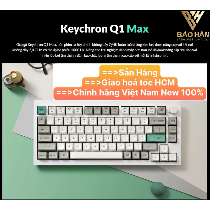 Bàn phím cơ không dây Keychron Q1M/ Q1 Max Swappable RGB Backlight Knob Version - Hàng Chính Hãng