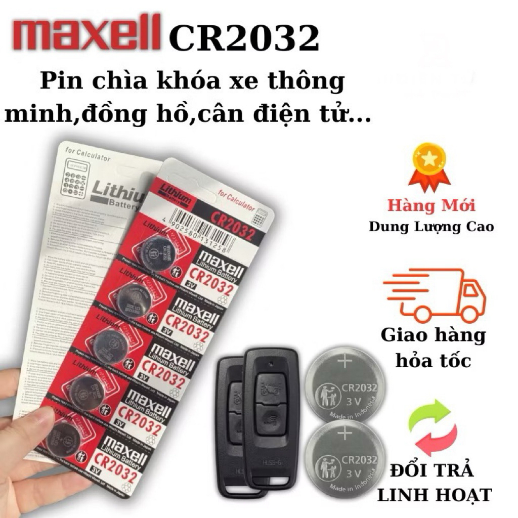Vỉ 5 Pin CR2032 Maxell 3V Lihium – Pin Đồng Hồ, Pin CMOS Máy Tính, Đồ Chơi, Điều Khiển Từ Xa,Cửa Cuốn