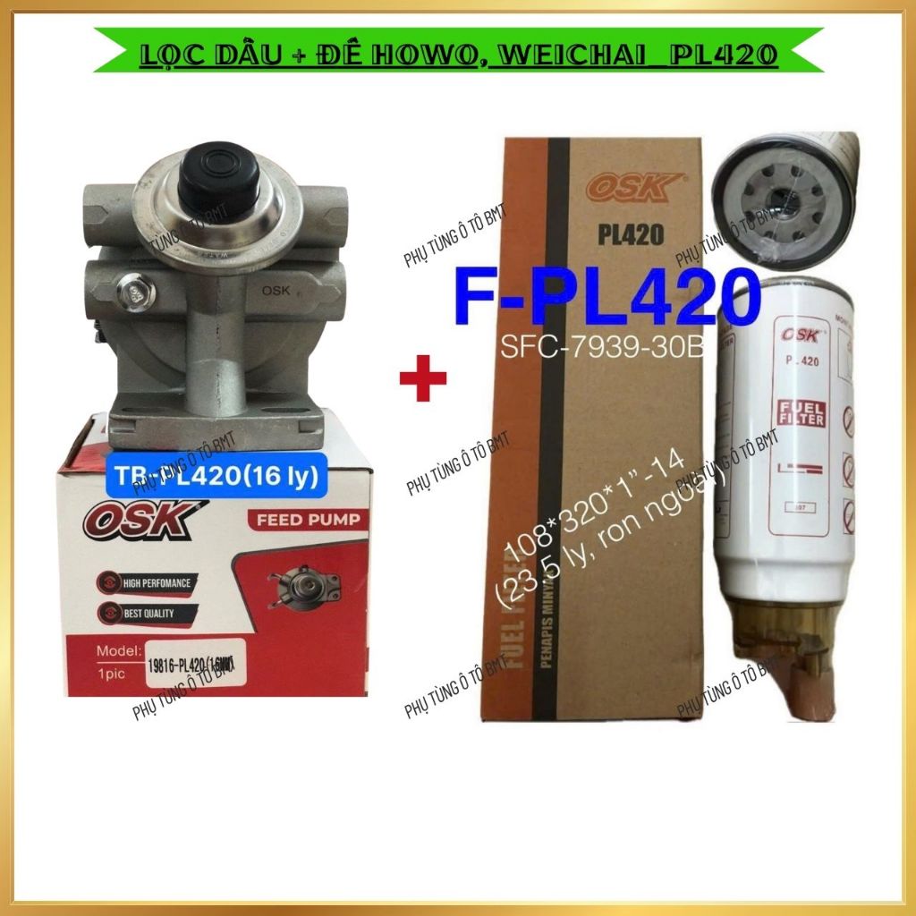 Đế Lọc Dầu  Có Bơm (Thớt Bơm Dầu) + Lọc Dầu Xe Tải Howo, Giường nằm PL420.