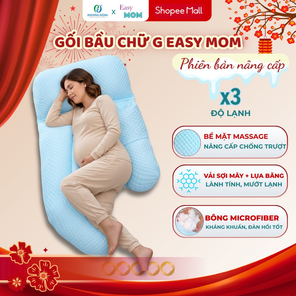 Gối Cho Bà Bầu Chữ G Easy MOM Nâng Đỡ Toàn Thân Giúp Giảm Đau Lưng, Kê Bụng Bầu Cho Mẹ Ngủ Ngon