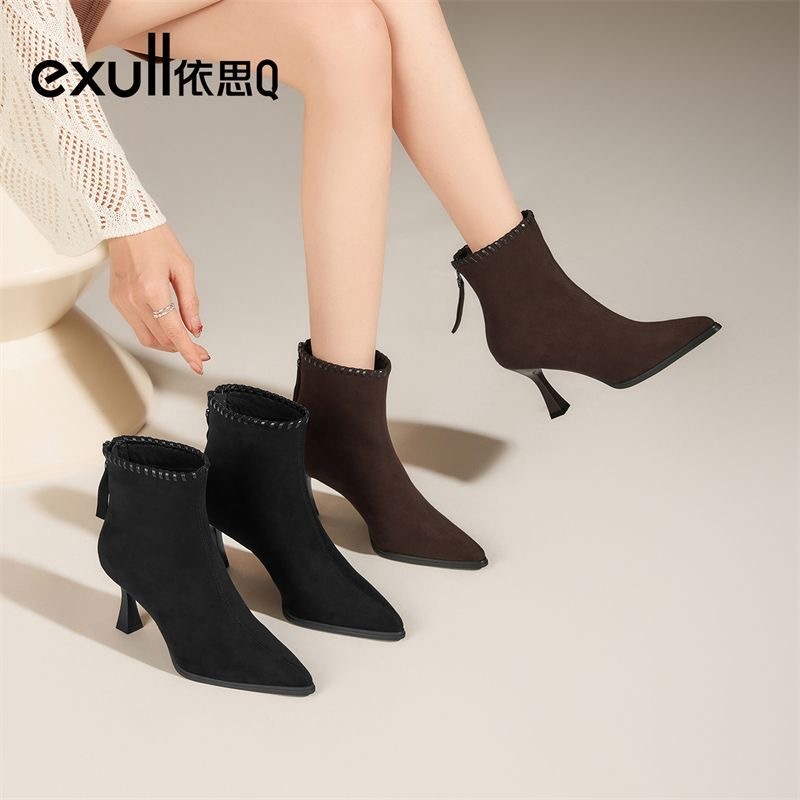 [Đặt trước] Bốt thời trang Exull Mode chính hãng mũi nhọn, gót nhọn, da lộn, gót 7,5cm