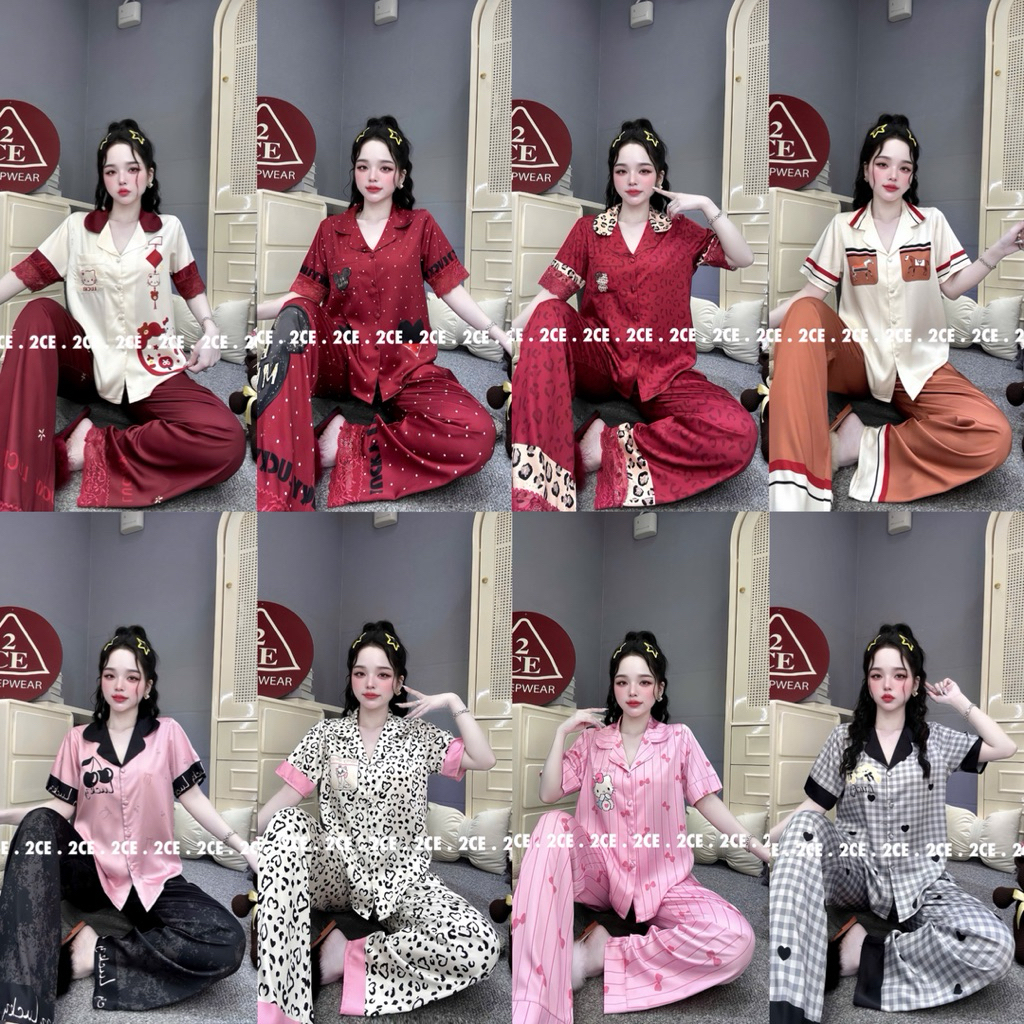 (M339) Đồ Bộ 2CE 40-60kg, TAY Ngắn Pyjama Lụa Latin Cao Cấp, Thiết Kế Sang