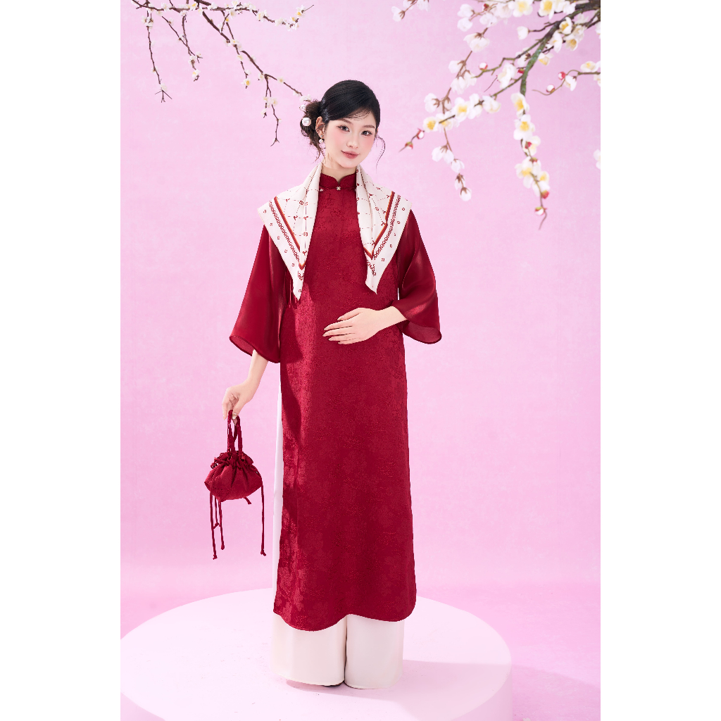 [Kèm quần lụa + khăn lụa] Áo dài thiết kế dáng suông Mai Trang BST Phong Hoa 2026 chất liệu gấm dệt 2 tà BY L'AMME | BigBuy360 - bigbuy360.vn