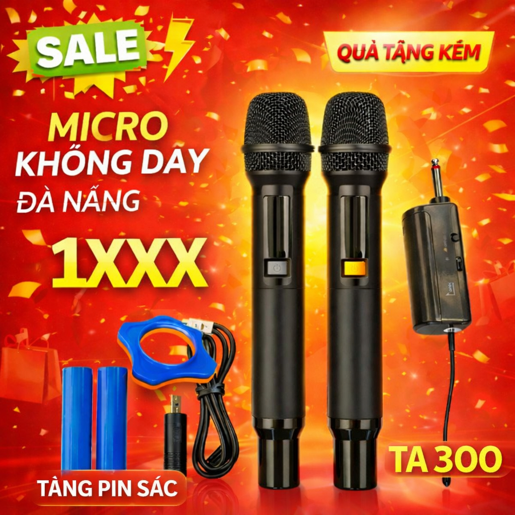 Bộ Mic Karaoke Không Dây SM-TA300 , Chất Âm Nhẹ, Siêu Sáng, Bắt Âm Nhạy, Âm Thanh Cực Chuẩn, Chống Hú Rít