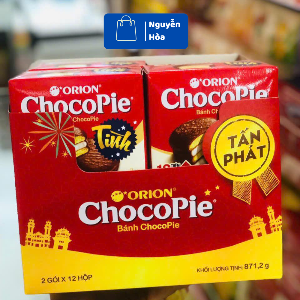 Lốc 12 Hộp Bánh Orion Chocopie Tình Tấn Phát - Quà Tết Lễ Biếu Tặng Sang Trọng - Bánh Ăn Vặt Ngọt Ng