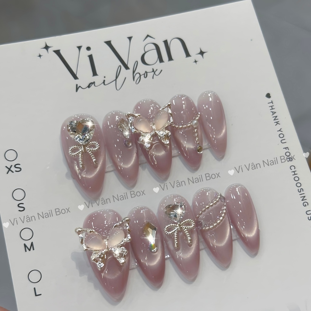 301 Nail box mắt mèo hồng thạch dây bi. Nail box thiết kế Vi vân nail box