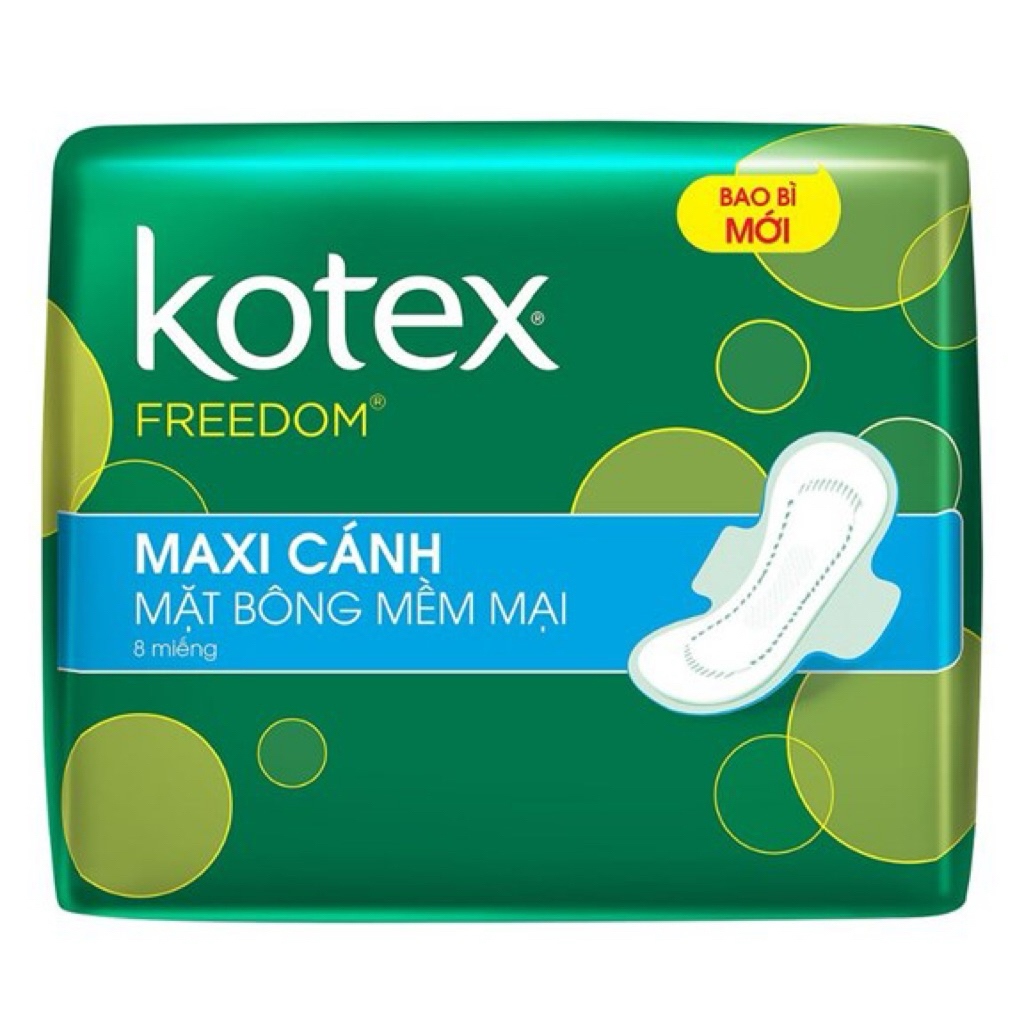 Combo 8 gói băng vệ sinh Kotex Freedom maxi cánh/ko cánh 8 miếng/gói (giá mới)
