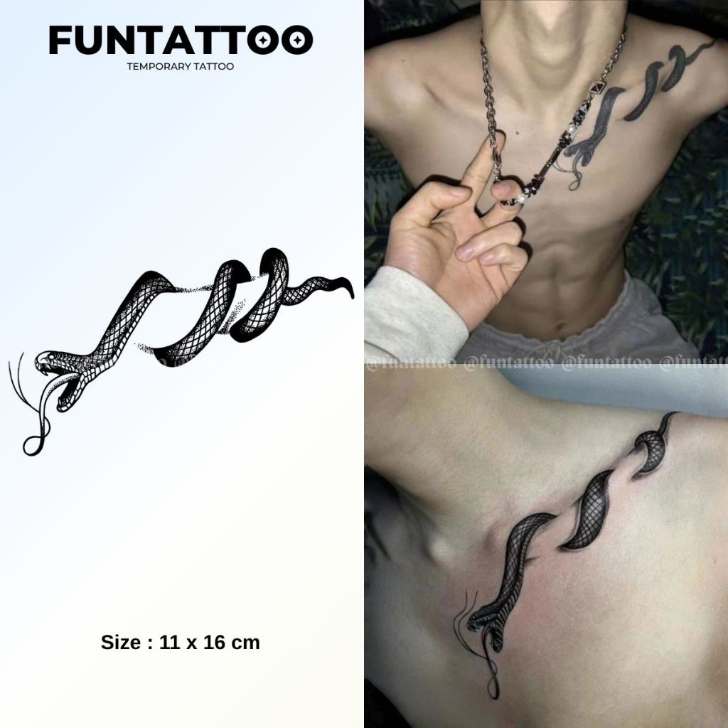 Hình Xăm Tạm Thời 15 Ngày Rắn Quấn Xương Quai Xanh Funtattoo Chống Nước Chống Cọ Xát Bền Đẹp