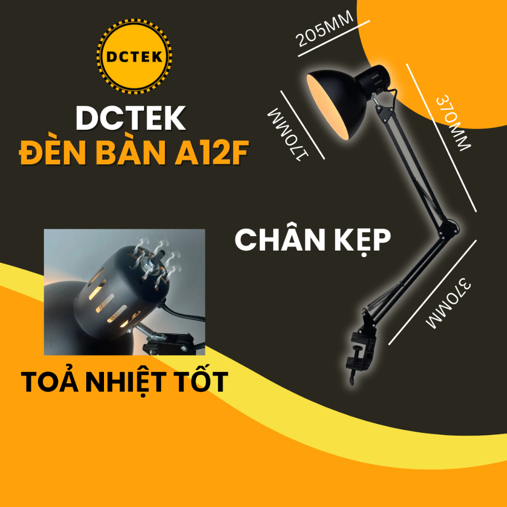 DCTEK A12F Đèn bàn Pixar chân kẹp phù hợp với bàn làm việc, không kèm bóng đèn