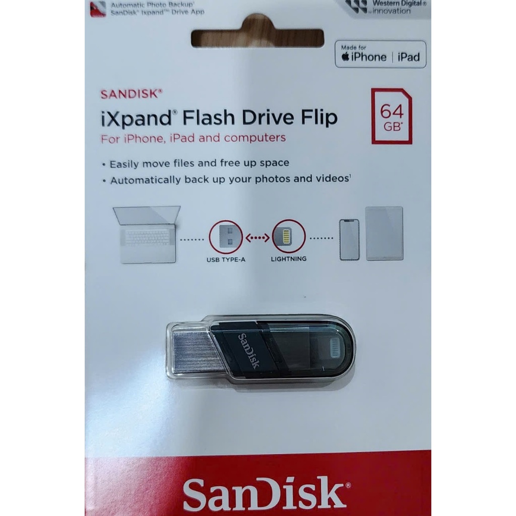 USB OTG 64GB Sandisk iXpand Flip for Iphone Ipad