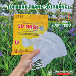 [QUÀ TẶNG KHÔNG BÁN] Khẩu Trang 5D Bông Sen Vàng 3 Lớp Người Lớn, Màu Trắng (01 Túi 10 Chiếc)