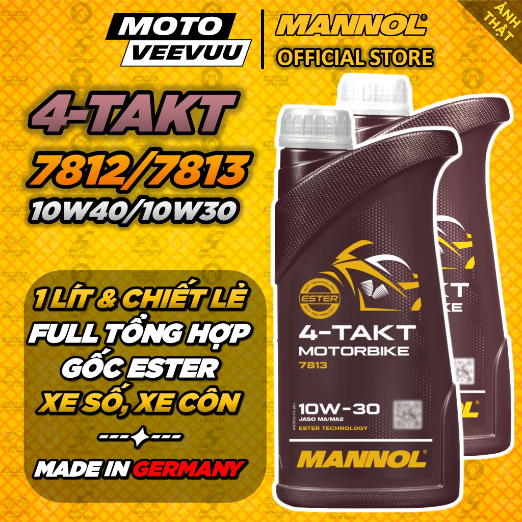 [MTVV] Dầu nhớt MANNOL 7812 7813 MOTORBIKE 4-TAKT 10W40 10W30 Fully Synthetic Ester Xe Số Xe Côn 1 L