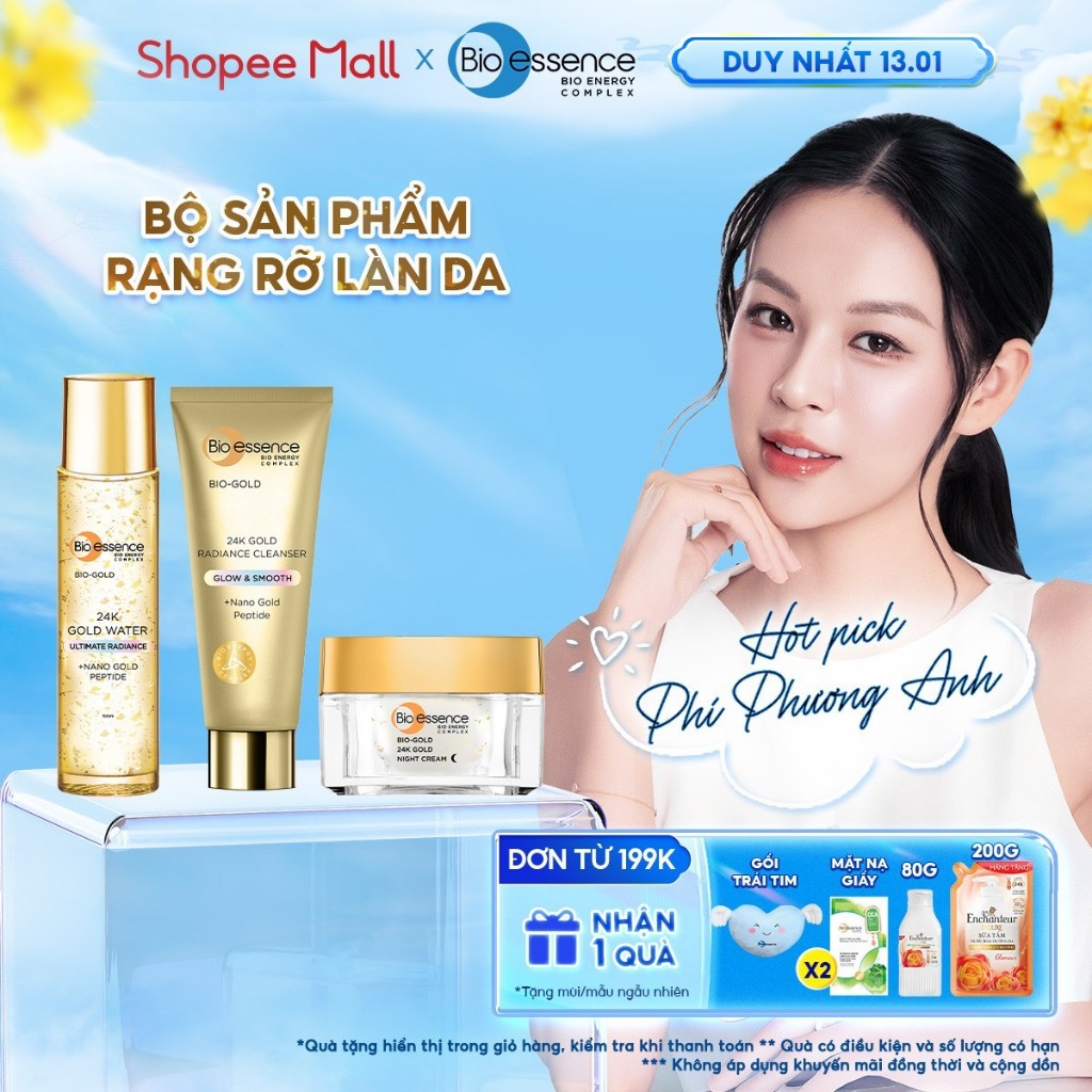 Bộ Bio-essence Bio-essence Gold – Tinh chất vàng 24k: Nước dưỡng 150ml, Sữa rửa mặt 100g, Kem Dưỡng 